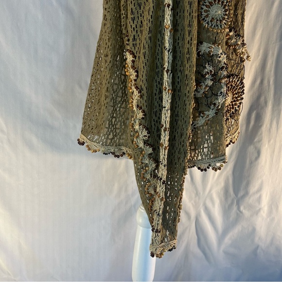 Jessica London Boho Beaded Cardigan Tan & Brown Long Sleeves Cotton Tie Front XL - Picture 7 of 9